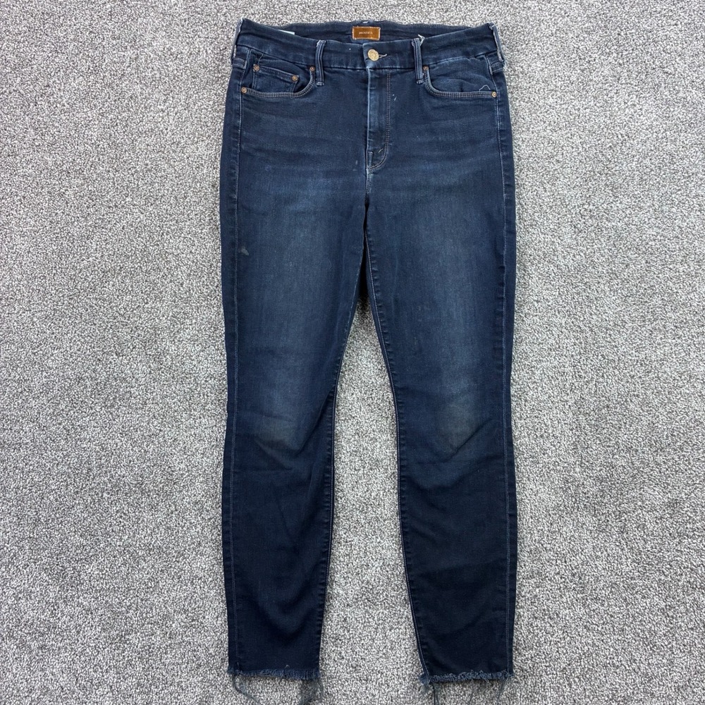 Mother Jeans Women's Size 29 Blue Dark High Waisted The Looker Ankle Fray Denim
